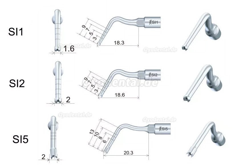 6-teiliges Woodpecker Implantat Vorbereitungsspitzen Kit SL1 SI2 SI5 SI7 S18 S19